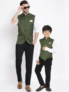 VASTRAMAY Boys Green Solid woven Cotton Slim-Fit Nehru Jacket
