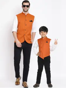 VASTRAMAY Boys Orange Solid Slim-Fit Woven Nehru Jacket