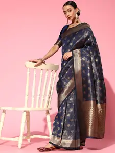 Saree mall Ethnic Motifs Silk Blend Saree with Woven Design border