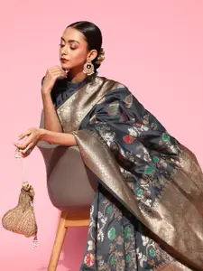 Saree mall Floral Silk Blend Saree with Woven Design border