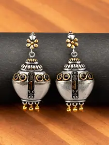 Voylla Silver-Plated Gold-Toned Contemporary Drop Earrings