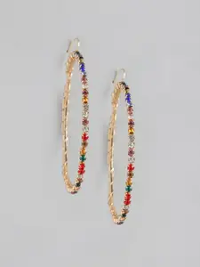 Blueberry Multicoloured Gold-Plated Circular Stone Studded Hoop Earrings