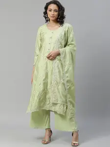 Chhabra 555 Green & White Embroidered Unstitched Dress Material