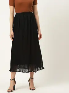 urSense Women Black Solid Accordion Pleats A-Line Skirt