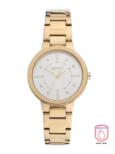 ESPRIT Women White Embellished Dial & Gold Toned Stainless Steel Bracelet Style Straps Analogue Watch