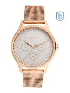 ESPRIT Women White Embellished Dial & Rose Gold Toned Stainless Steel Bracelet Style Straps Analogue Watch