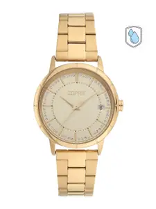 ESPRIT Women Bronze-Toned Embellished Dial & Gold Toned Stainless Steel Bracelet Straps Analogue Watch ES1L181M2065