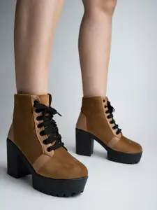 Shoetopia Tan Suede Wedge Heeled Boots