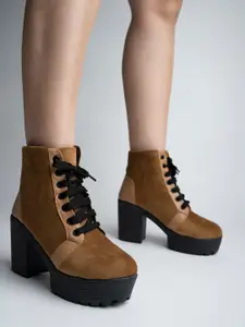 Shoetopia Tan Suede Wedge Heeled Boots