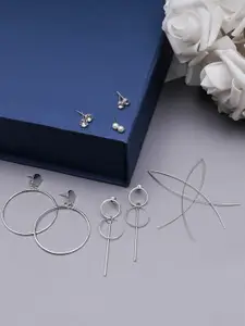 KARATCART Set of 6 Silver-Toned Classic Studs Earrings