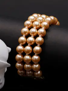 KARATCART Women Gold-Toned & White Gold-Plated Pearl Beaded Kundan Multistrand Bracelet