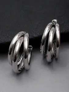 KARATCART Silver-Toned Classic Half Hoop Earrings