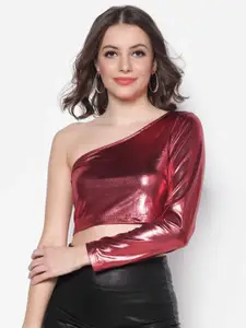 Sera Maroon One Shoulder Crop Top