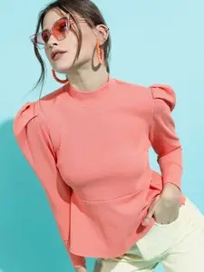 Tokyo Talkies Orange Peplum Top