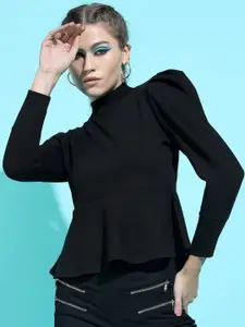 Tokyo Talkies Black Puff Sleeves Peplum Top