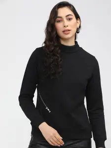 Tokyo Talkies Women Black Cotton Sweatshirt