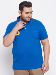 bigbanana Plus Size Men Blue & Yellow Solid Polo Collar Bio Finish  T-shirt