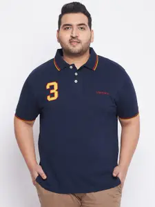 bigbanana Plus Size Men Navy Blue Polo Collar Bio Finish Cotton T-shirt