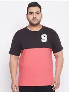 bigbanana Plus Size Men Pink & Black Colourblocked T-shirt