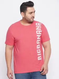 bigbanana Plus Size Men Pink Typography Printed Bio Finish Pure Cotton T-shirt