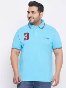 bigbanana Plus Size Men Blue Polo Collar T-shirt