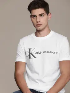 Calvin Klein Jeans Men White Typography Printed Pure Cotton Slim Fit T-shirt