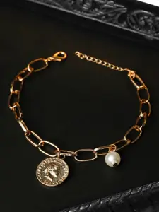 PRITA PRITA Women Rose Gold & White Brass Pearls Handcrafted Rose Gold-Plated Link Bracelet