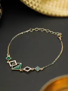 PRITA PRITA Women Gold-Toned & Green American Diamond Gold-Plated Link Bracelet