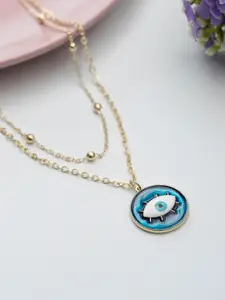 PRITA BY PRIYAASI Gold-Plated & Blue Brass Layered Evil Eye Pendant Necklace