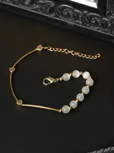 PRITA PRITA Women Rose Gold & White Brass Pearls Rose Gold-Plated Link Bracelet