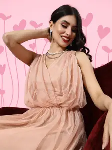 plusS Women Stunning Nude Solid Net Dress