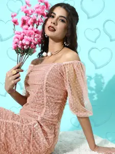 plusS Women Pretty Pink Geometric Sheer Dress