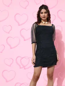 plusS Women Deep Navy Blue Geometric Ruched Dress