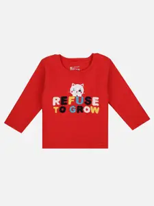 Bodycare Kids Girls Red Typography Printed Cotton T-shirt