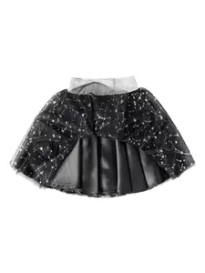 Hunny Bunny Girls Black Self-Design Above Knee-Length Flared Skirt