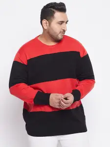 bigbanana Plus Size Men Black & Red Colourblocked Acrylic Pullover