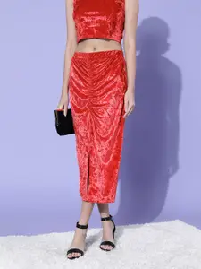 Marie Claire Women Gorgeous Red Solid Velvet Skirt