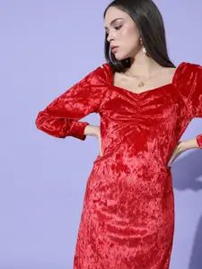 Marie Claire Women Gorgeous Red Solid Velvet Dress