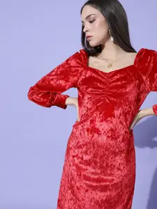 Marie Claire Women Gorgeous Red Solid Velvet Dress