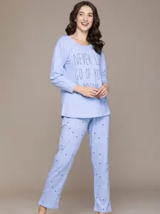 beebelle Women Blue Pure Cotton Printed Nightsuit