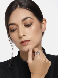 I Jewels Silver-Plated Stone Studded Adjustable Couple Finger Rings