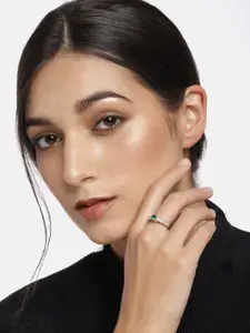 I Jewels Silver-Plated Green Stone Studded Adjustable Finger Ring