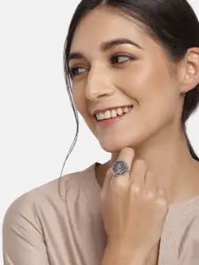 I Jewels Antique Oxidised Silver-Plated Finger Ring