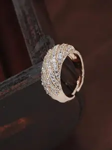 I Jewels White Rose Gold-Plated AD Studded Adjustable Finger Ring