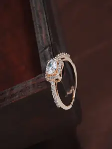 I Jewels White Rose Gold-Plated AD Studded Adjustable Finger Ring