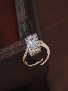 I Jewels Rose Gold-Plated White AD Studded Adjustable Finger Ring