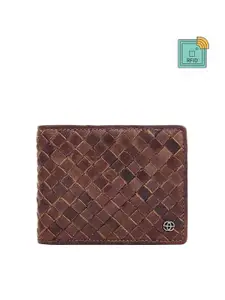 Eske Men Tan Textured Leather Two Fold Wallet