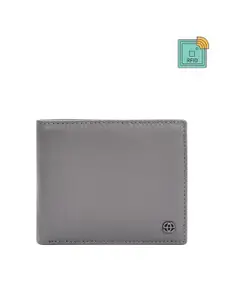 Eske Men Grey Leather Solid Two Fold Wallet