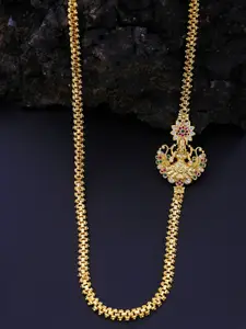 Yellow Chimes Gold-Plated Copper AD-Studded Temple Necklace
