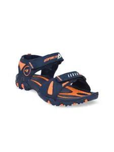 IMPAKTO Men Navy Blue & Orange Solid Sports Sandals